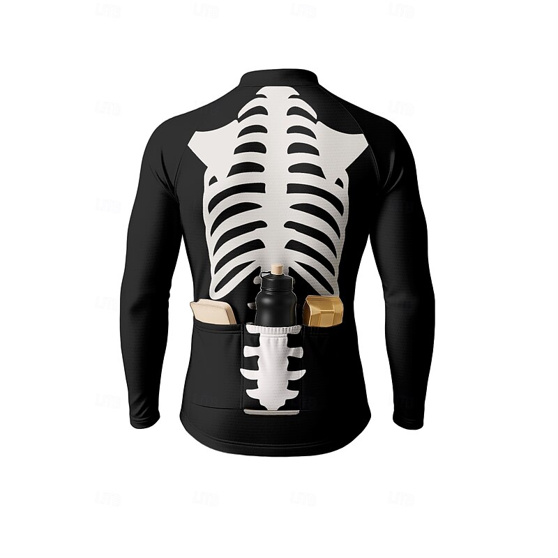 Men Tops Cycling Jersey Graphic Skull Halloween Long Sleeve Bike Jersey Top with 3 Rear Pockets Mountain Bike MTB Road Bike Cycling Sun Sun Protection Quick Dry Reflective Strips Sports Black2