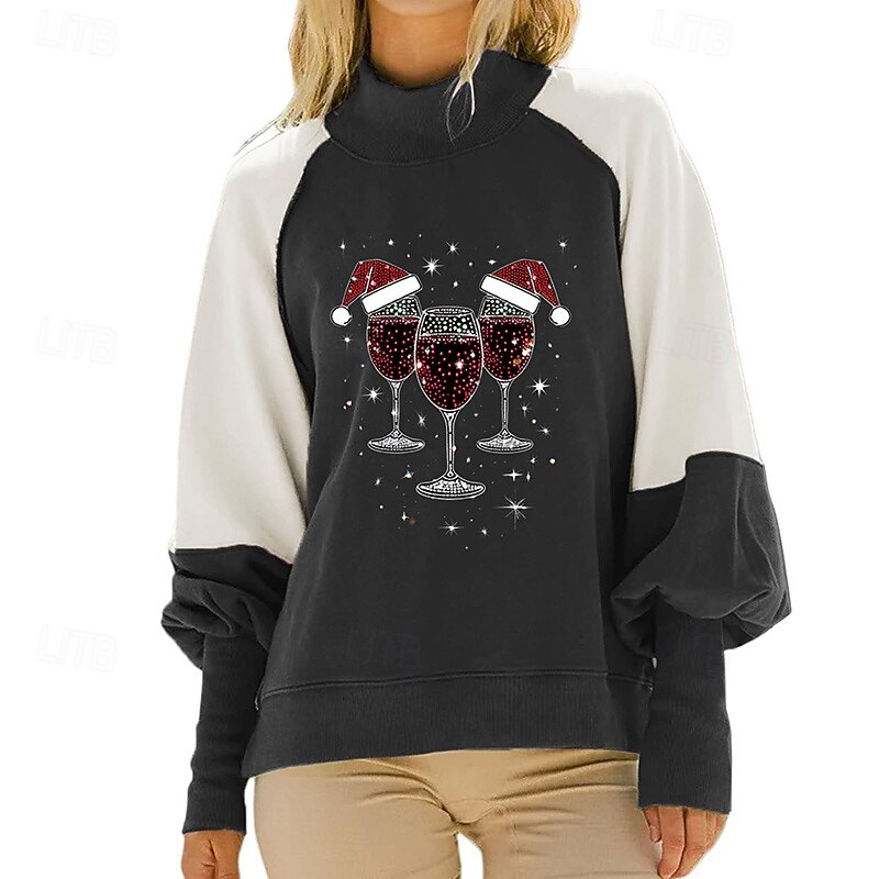 Women's Pullover Sweatshirt Lounge Top Christmas Sweatshirts Long Sleeve Top Athleisure Fall Graphic Holiday Vacation Sportswear Activewear Black Blue3