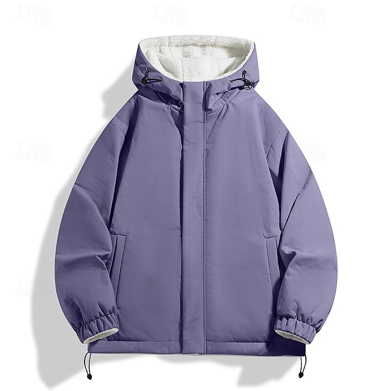 Men's Fleece Jacket Casual Jacket Outdoor Vacation Warm Zipper Pocket Fall Winter Plain Fashion Streetwear Standing Collar Regular Gray Green Black Ink Blue Purple Coffee Jacket4