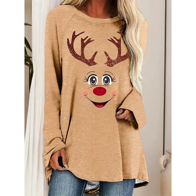 Women's T Shirt Graphic Animal Vintage Cute Stylish Long Sleeve Crew Neck Round Neck Regular Tops Daily Print Khaki Spring Fall Winter