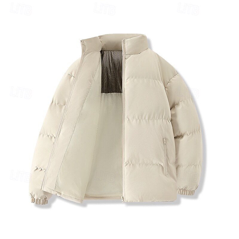 Men's Puffer Jacket Casual Jacket Outdoor Vacation Warm Zipper Pocket Fall Winter Plain Fashion Streetwear Standing Collar Regular Black Pink Sky Blue Khaki Jacket