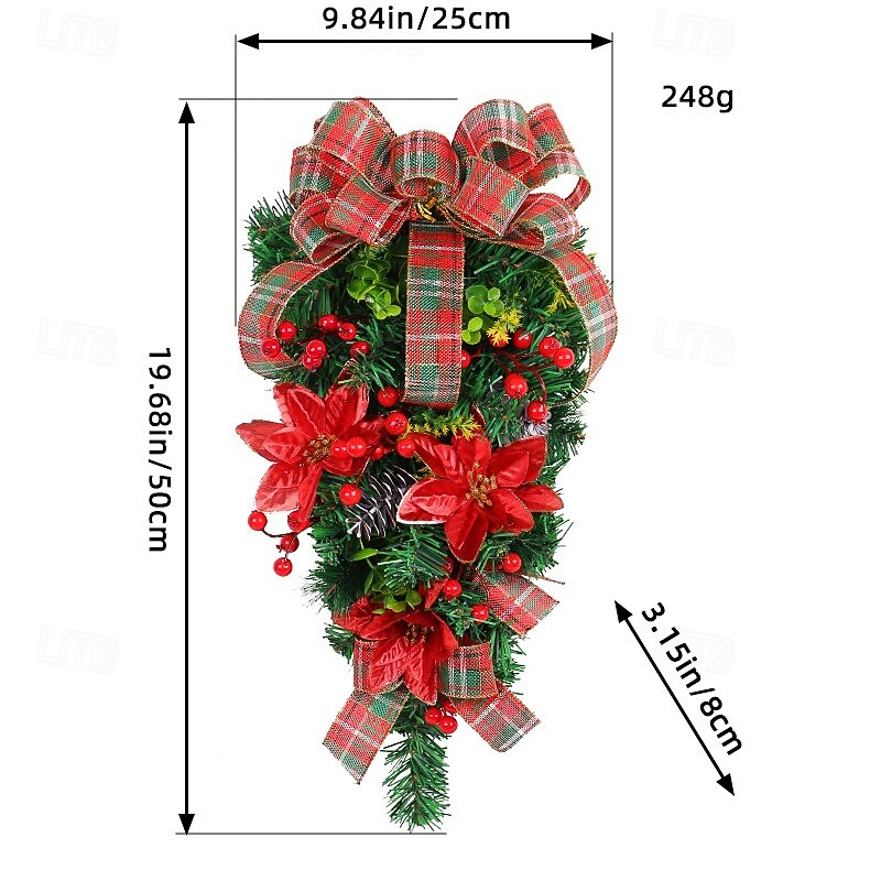 Christmas Hanging Flower Tree Classic Red and Green Plaid Wreath Door Hanging Mall Hotel Holiday Decoration Perfect Festive Christmas Floral Ornament4