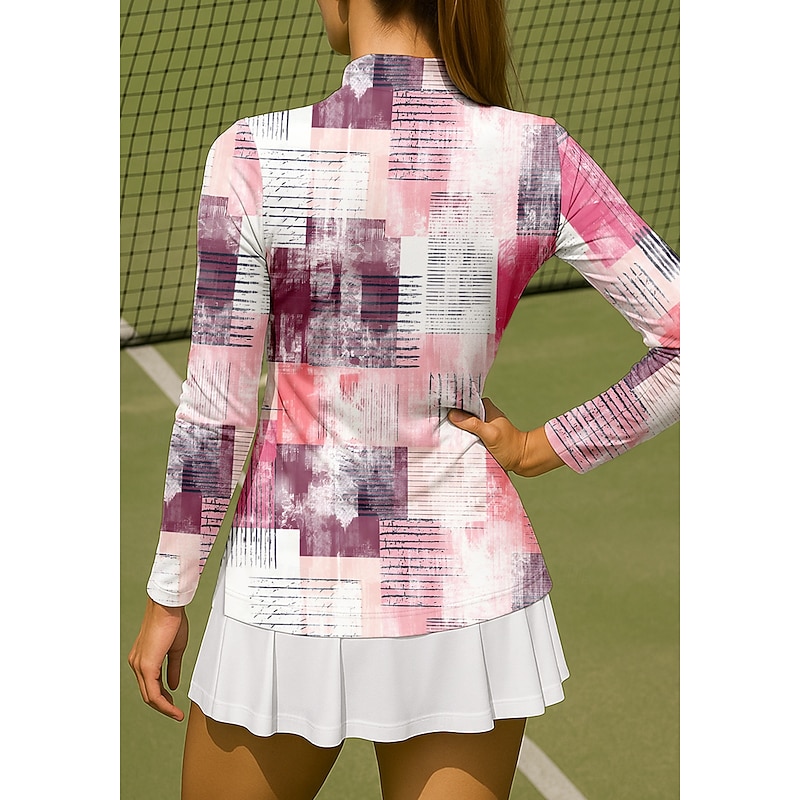 Women's Geometric Gradient Shirt Sport Shirt Golf Polo Shirt Tennis Shirt Long Sleeve Zipper Floral UPF50+ UV Resistant High Elasticity Moisture Wicking Breathable Tennis Golf Pickleball Stand Collar2