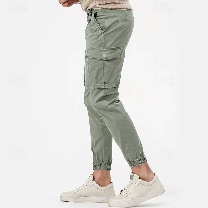Men's Cargo Pants Joggers Trousers Buttons Multi Pocket Plain Wearable Outdoor Daily Camping & Hiking Fashion Classic Black White4