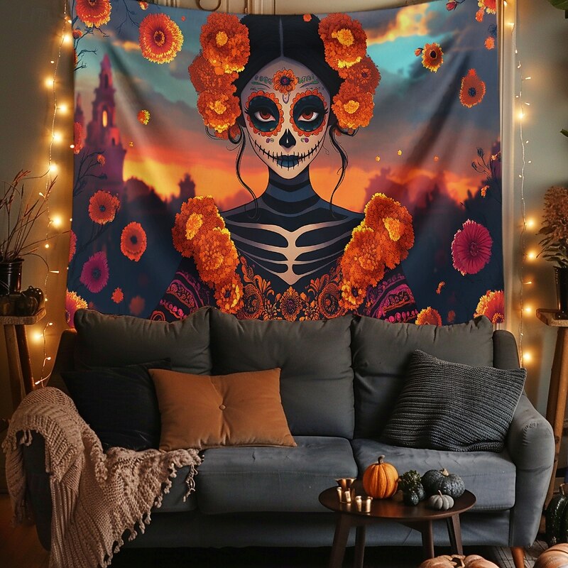 Day of the Dead Tapestry Banners Wall Hangings Skeleton Mexico Dark Punk Gothic Style Party Dorm Shooting Backgrounds Home Decor4