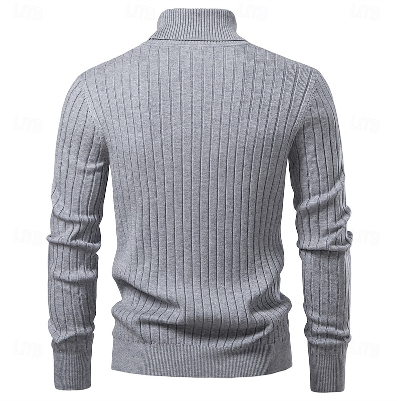 Men's Pullover Sweater Jumper Knit Regular Tops Solid Color Turtleneck Elegant Vintage School Vacation Clothing Apparel Spring Fall Black Dark Navy S M L2