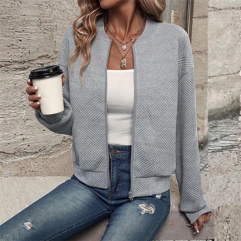 Women's Coat Casual Jacket Comfortable Breathable Zipper Pocket Fashion Modern Casual Plain Going out Weekend Zipper Regular Stand Collar Regular Fit Long Sleeve Outerwear Black White Brown Spring4