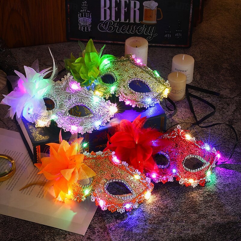 1 Pc 17 * 9CM Halloween Side Flower Princess Luminous Mask New Venice Lily Ball Half Face Mask Halloween Mask