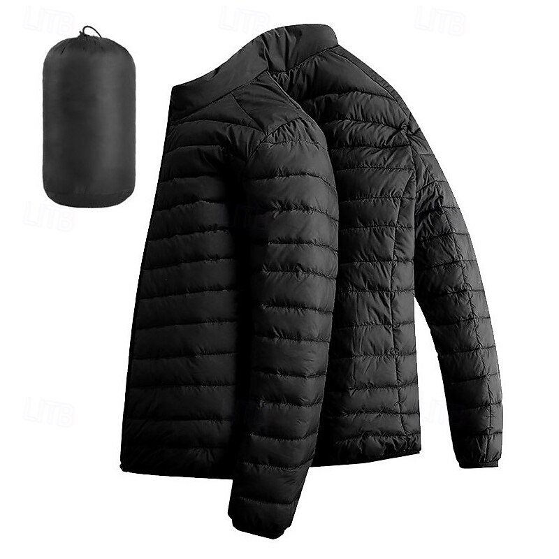 Men's Winter Coat Puffer Jacket Padded Jacket Pocket Polyster Vacation Daily Wear Date Regular Fashion Casual Comfortable Thermal Warm Winter Solid / Plain Color Dark Grey Black Navy Blue Light Grey2
