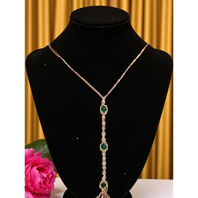 Women's Silver Emerald and Crystal Body Chain - Elegant Plunging Neckline Jewelry for Weddings, Evening Parties, Beach Vacations and Special Occasions3