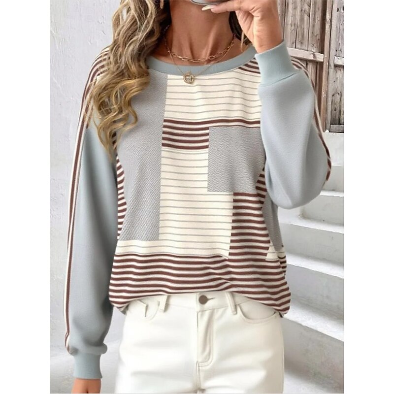 Women's Pullover Sweatshirt Graphic Geometric Color Block Fashion Casual Long Sleeve Crew Neck Regular Tops Street Dailywear Casual Print Black Red Khaki Gray Fall Winter