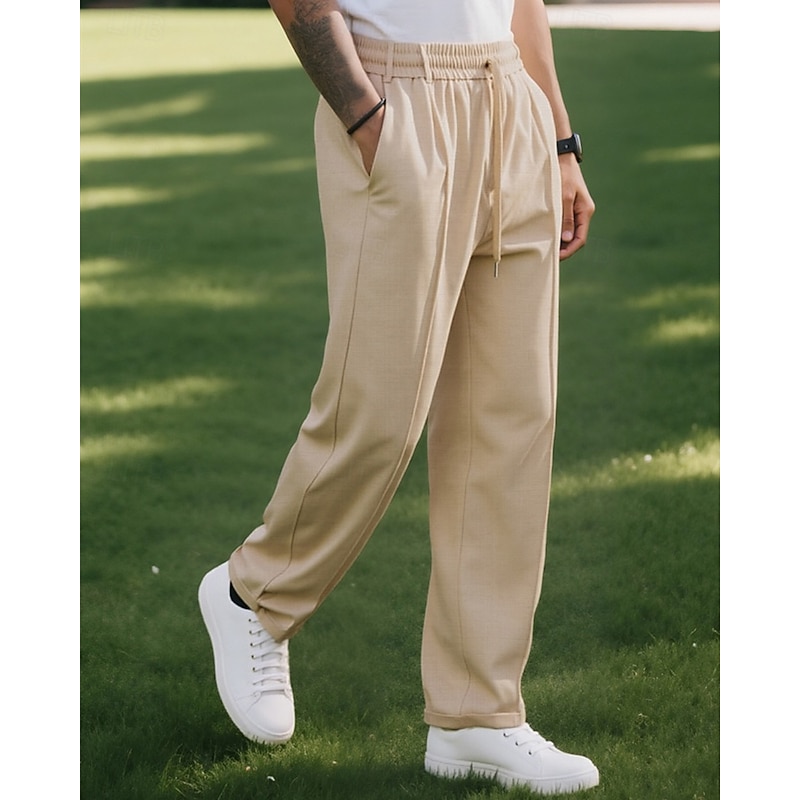 Men's Sweatpants Trousers Pleated Pants Drawstring Pocket Elastic Waist Plain Comfort Sports Outdoor Daily Fashion Casual ArmyGreen Black Micro-elastic3