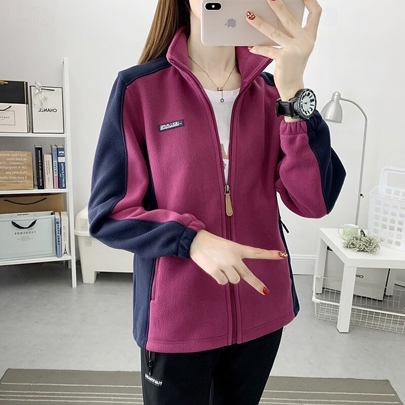 Women's Hiking Jacket Fleece Jacket Thermal Jacket Winter Outdoor Patchwork Thermal Top White Pink Blue Purple Green2