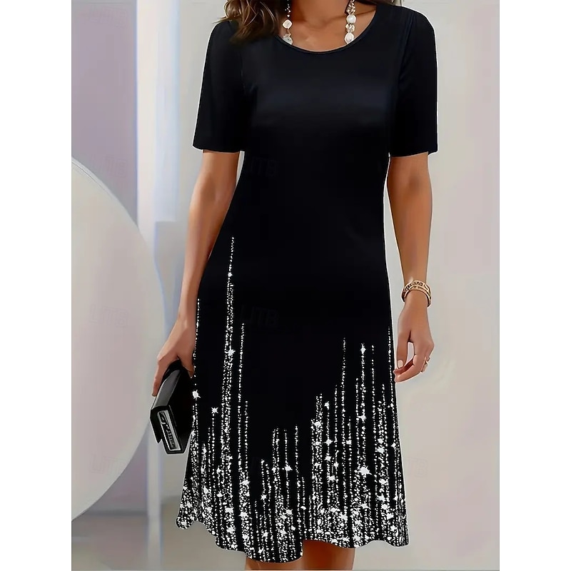 Women's Midi Dress Elegant Party Evening Crew Neck Short Sleeve T Shirt Dress Tee Dress Shift Dress Casual Formal Daily Regular Fit Floral Abstract Short Sleeve Crew Neck Black Blue Green Spring3