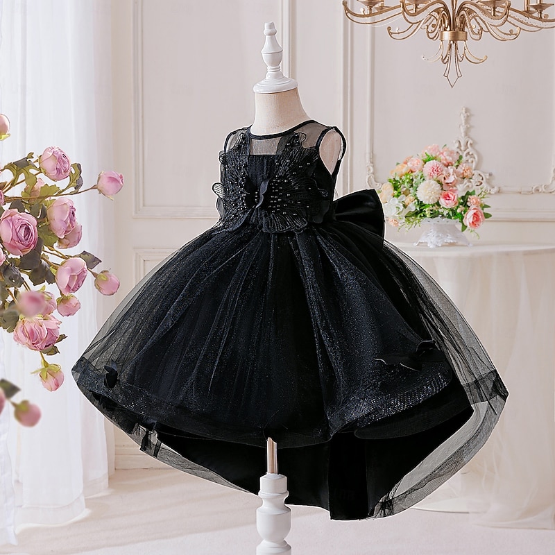 Kids Girls' Party Dress Solid Color Sleeveless Special Occasion Halloween Party Halloween Custome Sweet Polyester Summer Spring Fall kids Black3