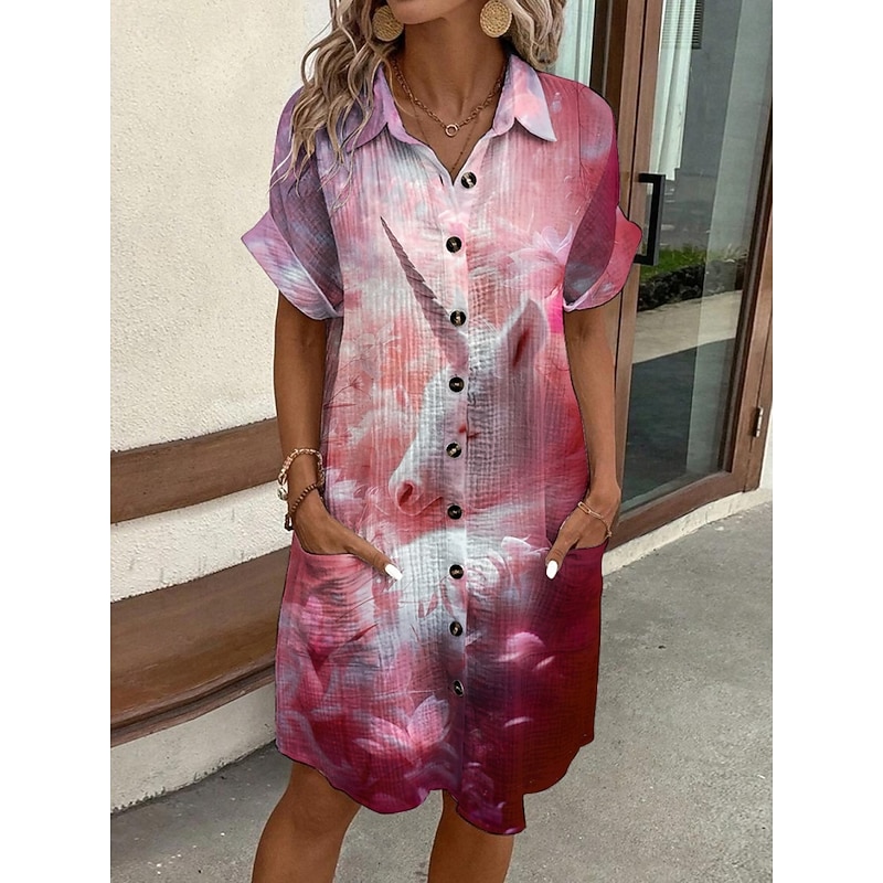 Women's Mini Dress Shirt Dress Casual Dress Print Dress Fashion Modern Daily Beach Weekend Regular Fit Floral Short Sleeve Shirt Collar Pink Fuchsia Summer Spring Fall Autumn3