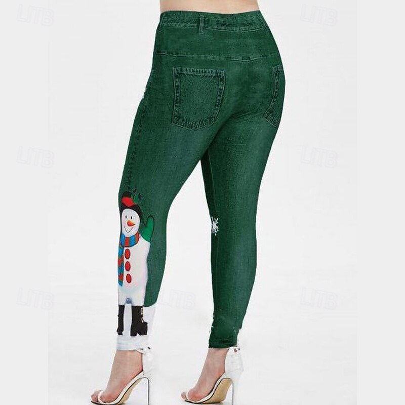 Women's Denim Print Fake Jeans Yoga Leggings Tummy Control High Waist Athletic Pilates Running Bottoms Christmas Red Blue Purple Fall Sports Activewear4