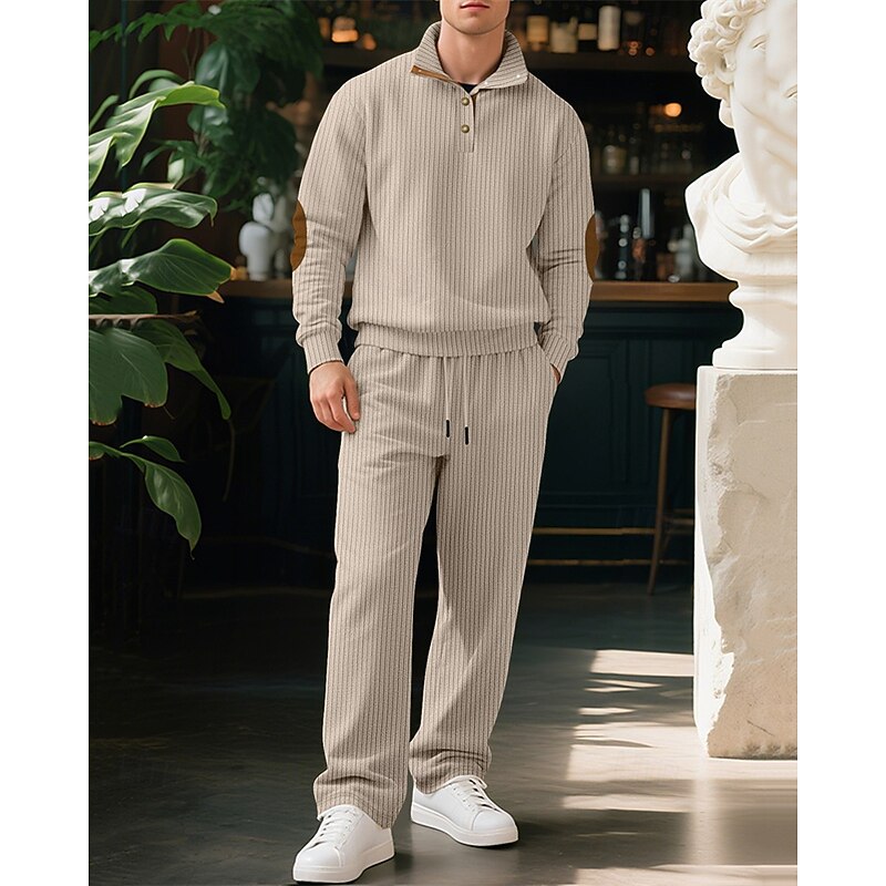 Men's Golf Shirt Golf Polos Shirts Work Casual Banded Collar Long Sleeve Basic Modern Plain Jacquard 2 Piece Spring Fall Regular Fit Black White+Black Khaki Army Green Gray Golf Shirt2