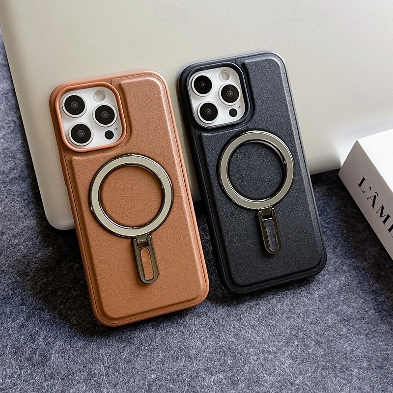 Phone Case For iPhone 16 15 14 Pro Max Plus 16e 13 Pro Max Back Cover Magnetic Kickstand Shockproof Retro TPU PU Leather2
