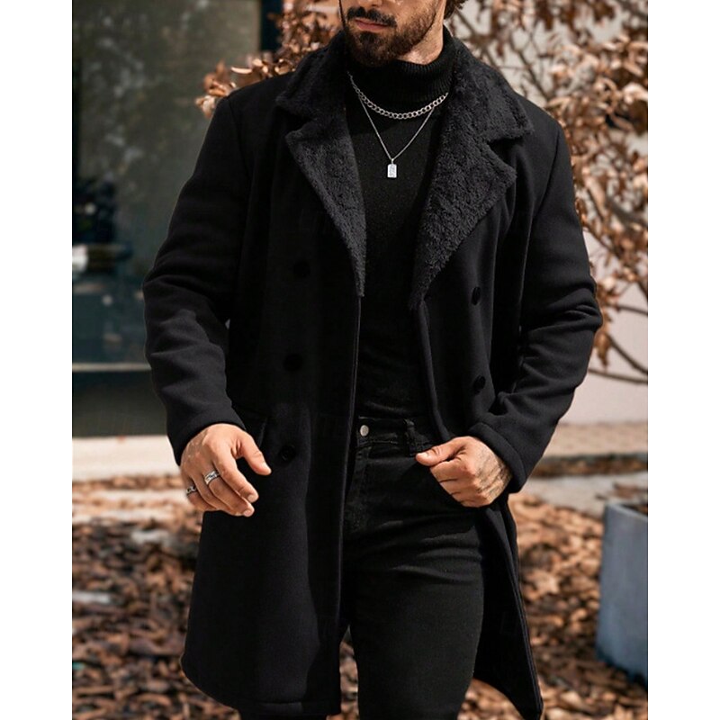 Men's Overcoat Trench Coat Long Trench Coat Vacation Daily Fall Winter Polyester Thermal Warm Windproof Outerwear Clothing Apparel Fashion Classic Plain Pocket Lapel Single Breasted