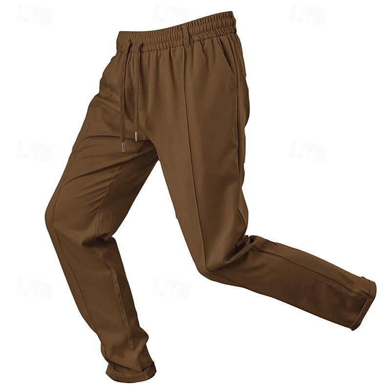 Men's Sweatpants Trousers Casual Pants Pleated Pants Drawstring Elastic Waist Straight Leg Plain Moisture Wicking Breathable Full Length Sports Outdoor Casual Daily Fashion Streetwear Navy Blue Brown