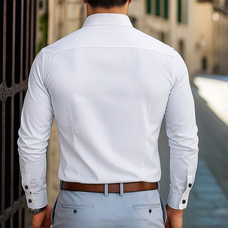 Men's Dress Shirt Plain Wedding Outdoor White Long Sleeve Turndown All Seasons Clothing Apparel Pocket2