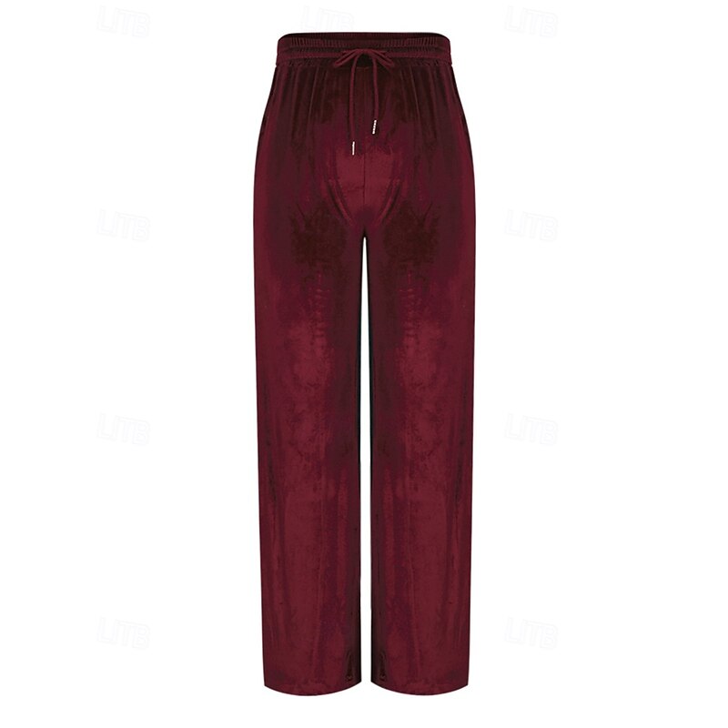 Women's Wide Leg Corduroy Pants Slacks Streetwear Casual Full Length Natural Plain Pocket Elastic Waist Comfortable Street Holiday Daily Wear Maroon Dark red Depression Green Black Fall Regular Fit2