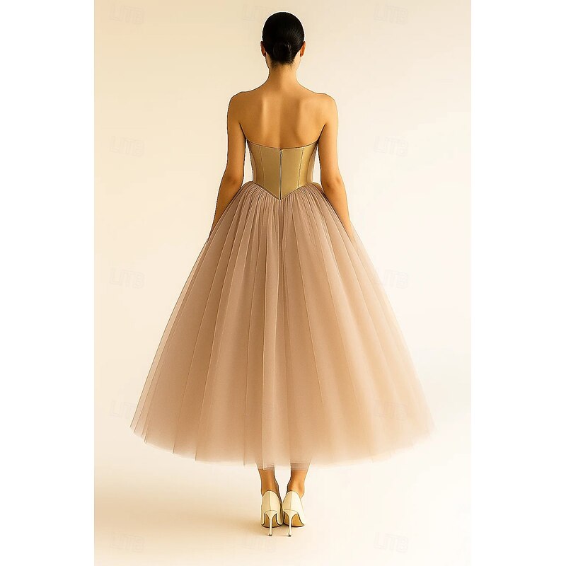 A-Line Cocktail Dresses Elegant Dress Drop Waisted Formal Semi Formal Wedding Tea Length Midi Length Sleeveless Stretch Satin Tulle 20253
