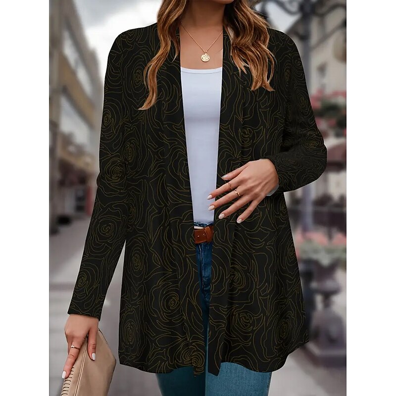 Women's Winter Coat Trench Coat Lightweight Comfortable Print Open Front Vintage Fashion Casual Floral Vacation Casual Long Collarless Regular Fit Long Sleeve Outerwear Red Purple Spring Fall3