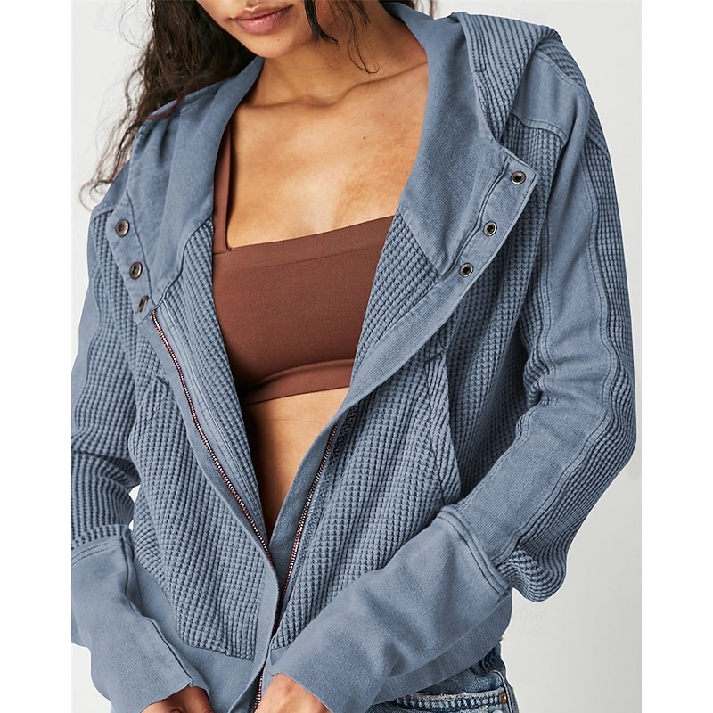Women's Casual Jacket Hoodie Jacket Warm Comfortable Zipper Pocket Fashion Outdoor Plain Going out Weekend Zipper Regular Hooded Regular Fit Long Sleeve Outerwear Black Pink Blue Fall Winter