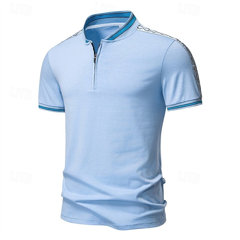 Men's Polo Shirts Quarter Zip Polo Daily Wear Date Quarter Zip Short Sleeve Fashion Basic Patchwork Zipper Summer Regular Fit Pink Sky Blue Beige Polo Shirts3