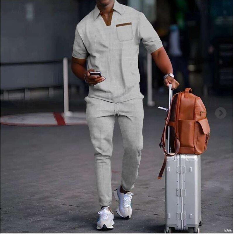 Men's Hoodies Set V Neck Lapel Casual Daily Softshell Solid / Plain Color Black White Royal Blue non-printing Activewear Casual Daily Fall4