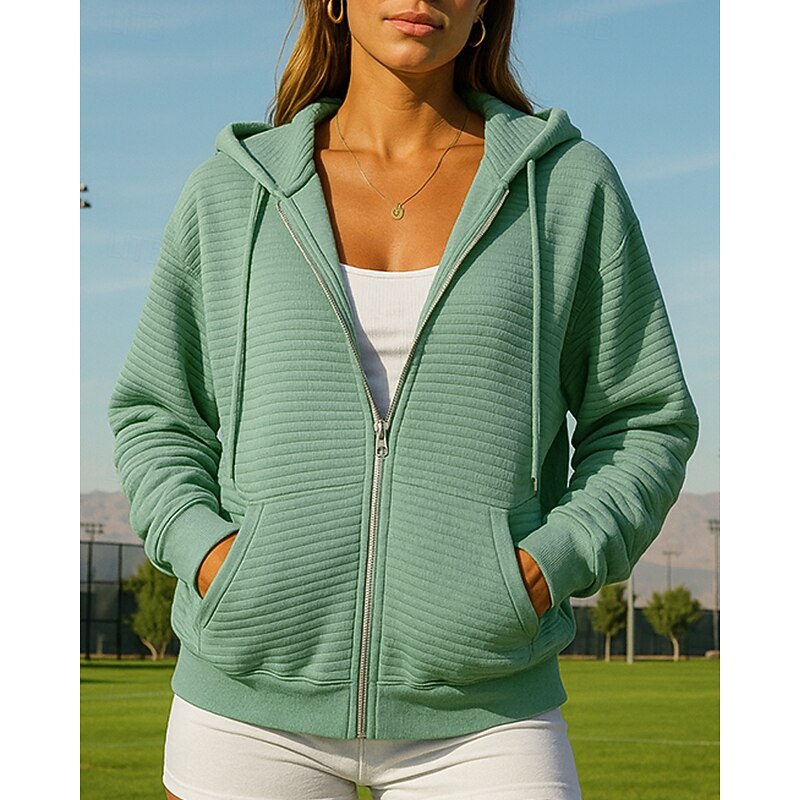 Women's Casual Sweatshirt Pullover Hoodie Drawstring Long Sleeve Top Athleisure Fall Solid Colored Fashion Outdoor Travel Running Sportswear Activewear Black Green3