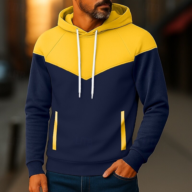 Men's Hoodie Pullover Hoodie Sweatshirt Apricot Black White Yellow Army Green Hooded Plain Patchwork Color Block Sports & Outdoor Casual Daily Streetwear Cool Sportswear Spring &  Fall Clothing4