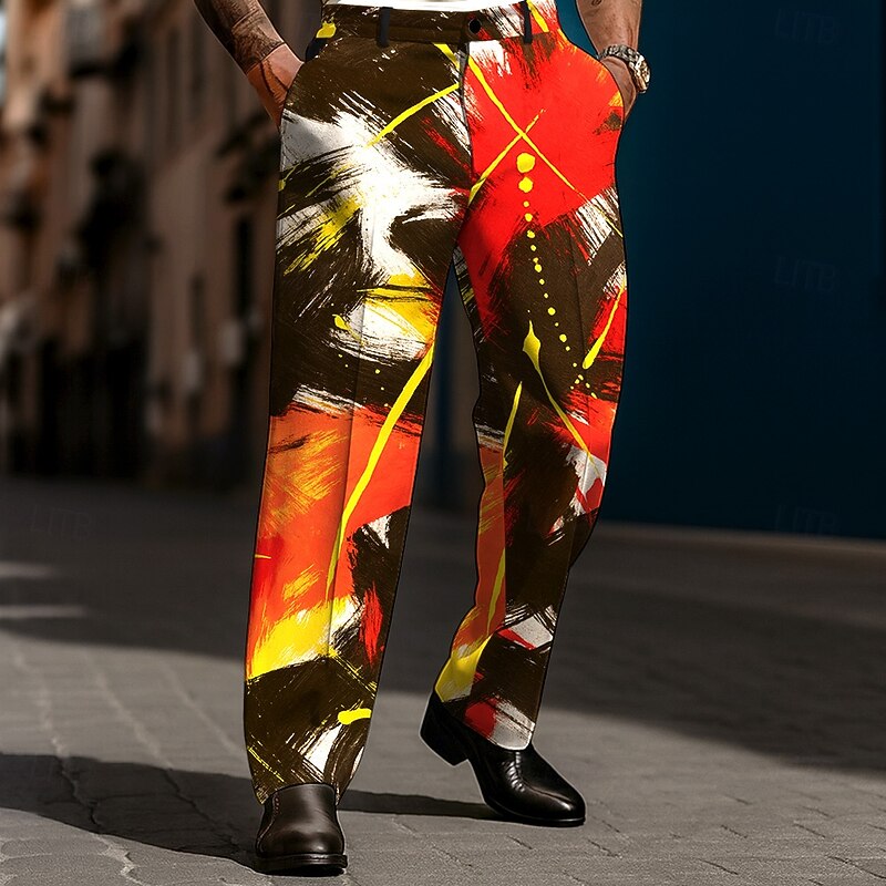 Men's Geometric Gradient Color Abstract Art Dress Pants Trousers Suit Pants Mid Waist Casual Holiday Streetwear Relaxed Fit Flat Front Dress Pants with Side Pockets Spring Fall 3D Print White Blue