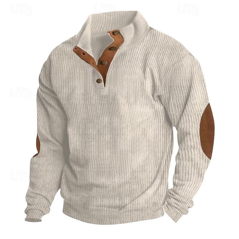 Men's Sweatshirt Corduroy Pullover Hoodie Sweatshirt Pullover Button Up Hoodie Apricot Denim Blue Black White Army Green Standing Collar Plain Patchwork Sports & Outdoor Casual Daily Cotton Polyester