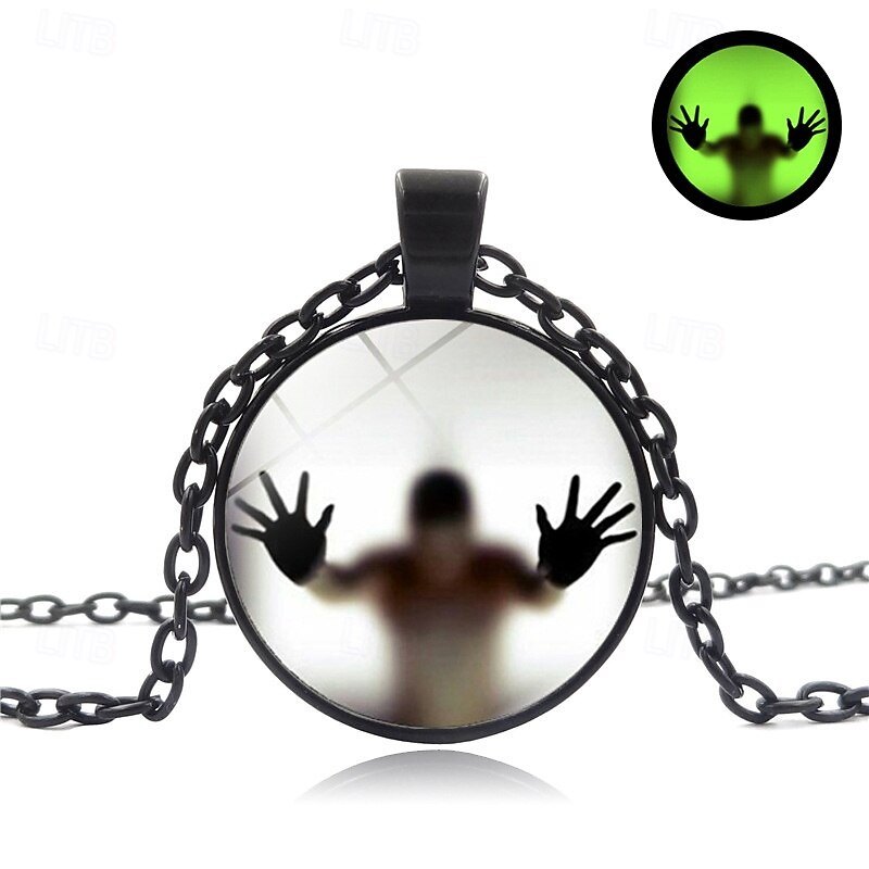 Unique Glass Pendant Necklace - Luminous Silhouette, Glowing Green, Metallic Chain for Night Events4