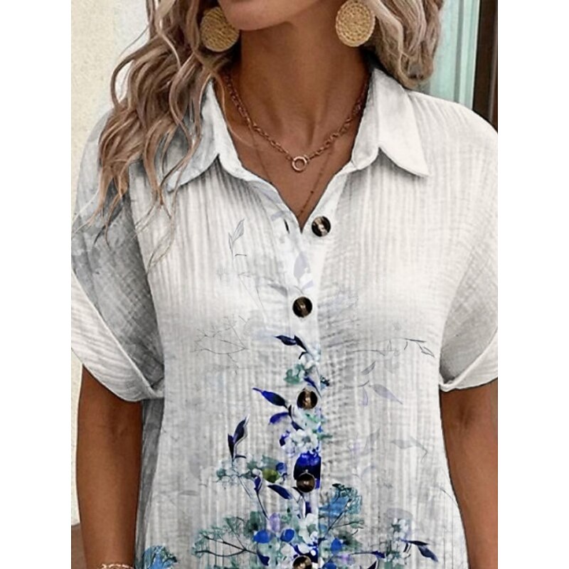 Women's Mini Dress Shirt Dress Casual Dress Print Dress Fashion Modern Daily Beach Weekend Regular Fit Floral Short Sleeve Shirt Collar Blue Summer Spring Fall Autumn2