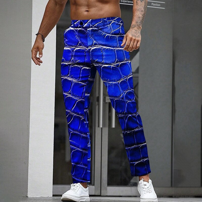 Men's Geometric Crocodile Skin Prints Dress Pants Trousers Suit Pants Mid Waist Casual Outdoor Holiday Straight Leg Pants with Pockets Spring Fall 3D Print Red khaki Dark Blue2