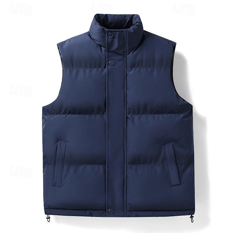 Men's Gilet Outdoor Vacation Daily Wear Going out Fashion Basic Fall & Winter Zipper Pocket Polyester Warm Plain Zipper Turndown Regular Fit Black White Dark Blue Vest3