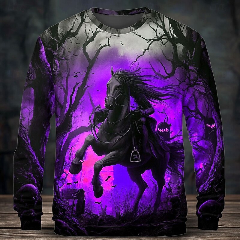 Halloween Men's Headless Horseman Sweatshirt Punk Party Long Sleeve Crew Neck Vacation Red Purple Crewneck 3D All Seasons Designer2