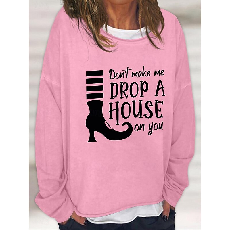 Halloween Women's Sweatshirts Casual Long Sleeve Crew Neck Regular Tops Casual Print Black White Pink Khaki Gray Fall Winter3