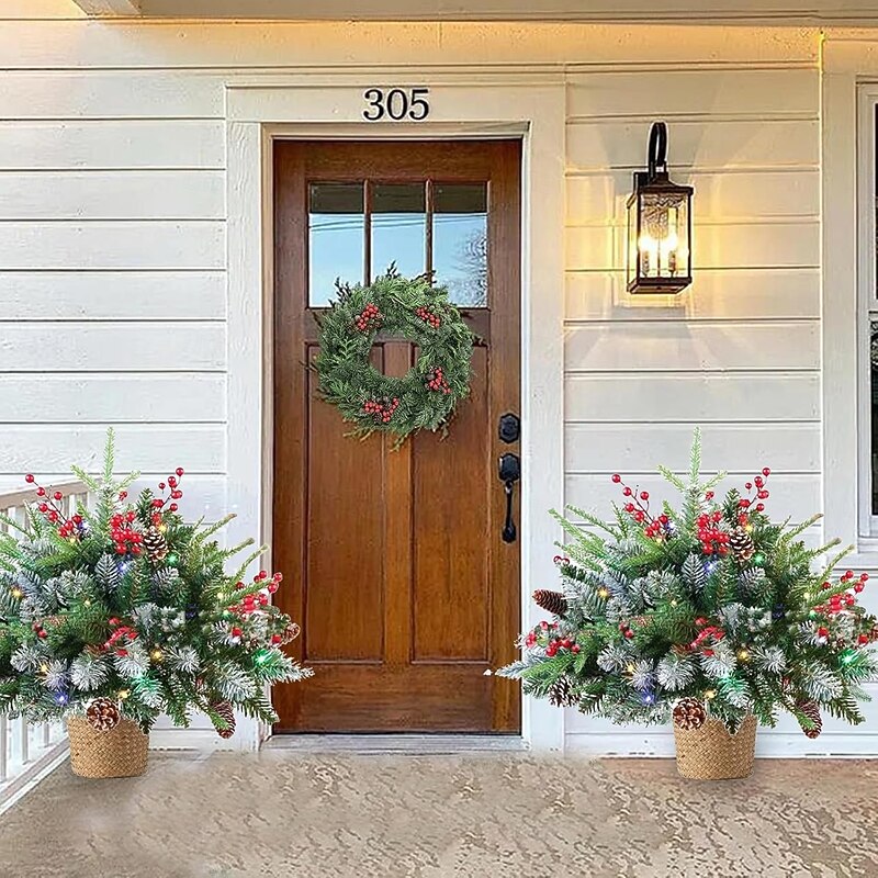 Pre-lit Artificial Christmas Tree Urn Filler 8 Modes & Timer Battery Powered Christmas Tree Stakes Suitable for Driveways, Patios, Gardens, Birthday Parties, Christmas Ornaments2