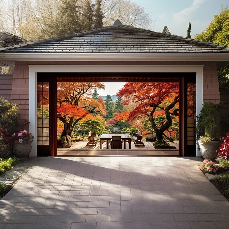 Garage Door Cover Large Hanging Backdrop Forest Rustic Cottagecore 3D Party Outdoor Shooting Backgrounds Front Door Home Decor