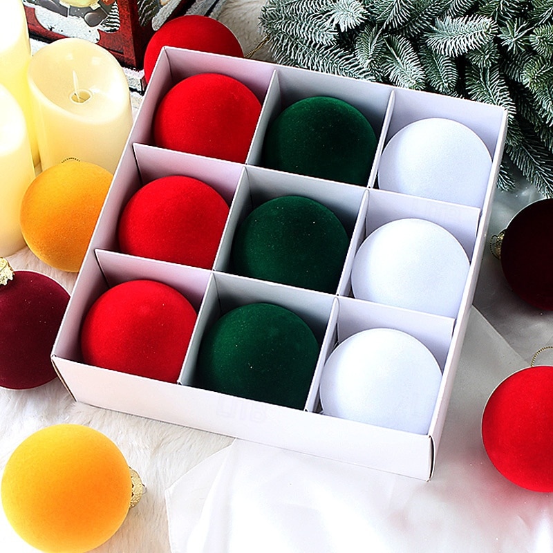 9 Pcs Christmas Tree Balls Baubles Ornaments 8cm Xmas Decorations PET Round Flannel Balls Gift Box Set For Holiday Party Scene Layout Christmas Tree Hanging Decoration Accessories4