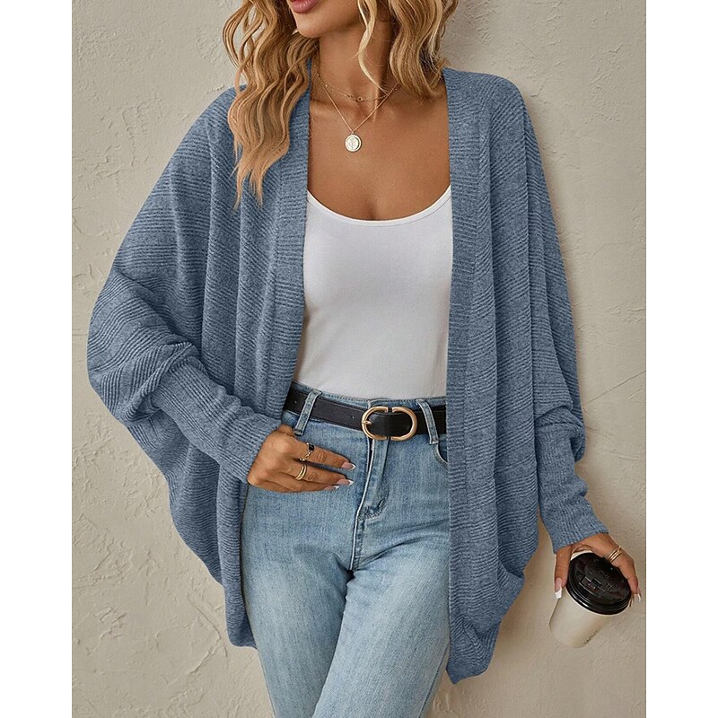 Women's Sweater Cardigan Fashion Streetwear Daily Solid Color Ribbed Open Front Knitted Long Sleeve Regular Tops Knit Holiday Going out Weekend Black Pink Fall Winter3