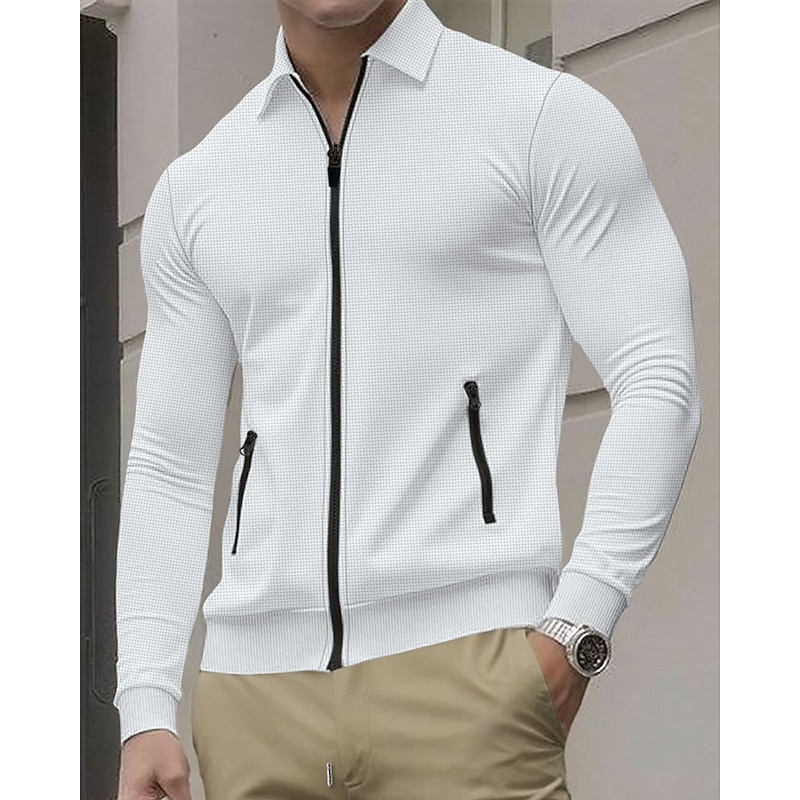 Men's Lightweight Jacket Waffle Jacket Casual Jacket Vacation Daily Breathable Pocket Spring Fall Plain Fashion Classic Lapel Regular Black White Royal Blue Khaki Gray Jacket2