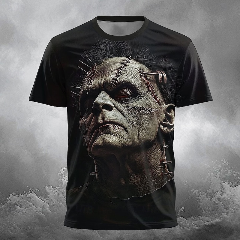 Halloween Men's Zombies 3D T Shirt Short Sleeve T shirt 3D Print Crew Neck Shirt Exaggerated Designer Horror Party Street Holiday Black 1 Black 3 Black 2 Summer Spring All Seasons Clothing Apparel S3
