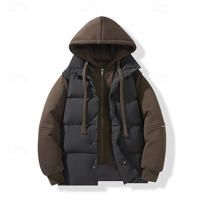 Men's Winter Coat Puffer Jacket Padded Jacket Pocket Polyster Vacation Daily Wear Date Regular Fashion Casual Comfortable Thermal Warm Winter Solid / Plain Color Black White Light Green Red Puffer