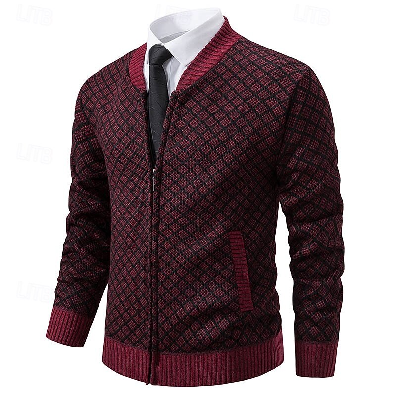 Men's Sweater Dress Sweater Cardigan Sweater Zip Sweater Knit Sweater Ribbed Knit Regular Tops Knitted Ribbed Plain Crew Neck Fashion Shawls Business Casual Clothing Apparel Fall Winter Black Burgundy4